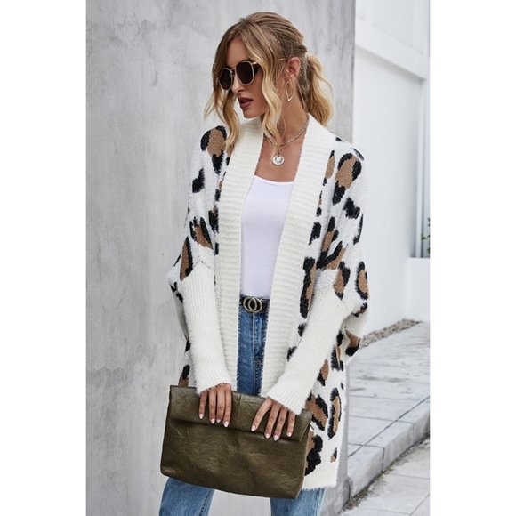 Cozy Boho Leopard Print Open Front Cardigan - Picture 2 of 8